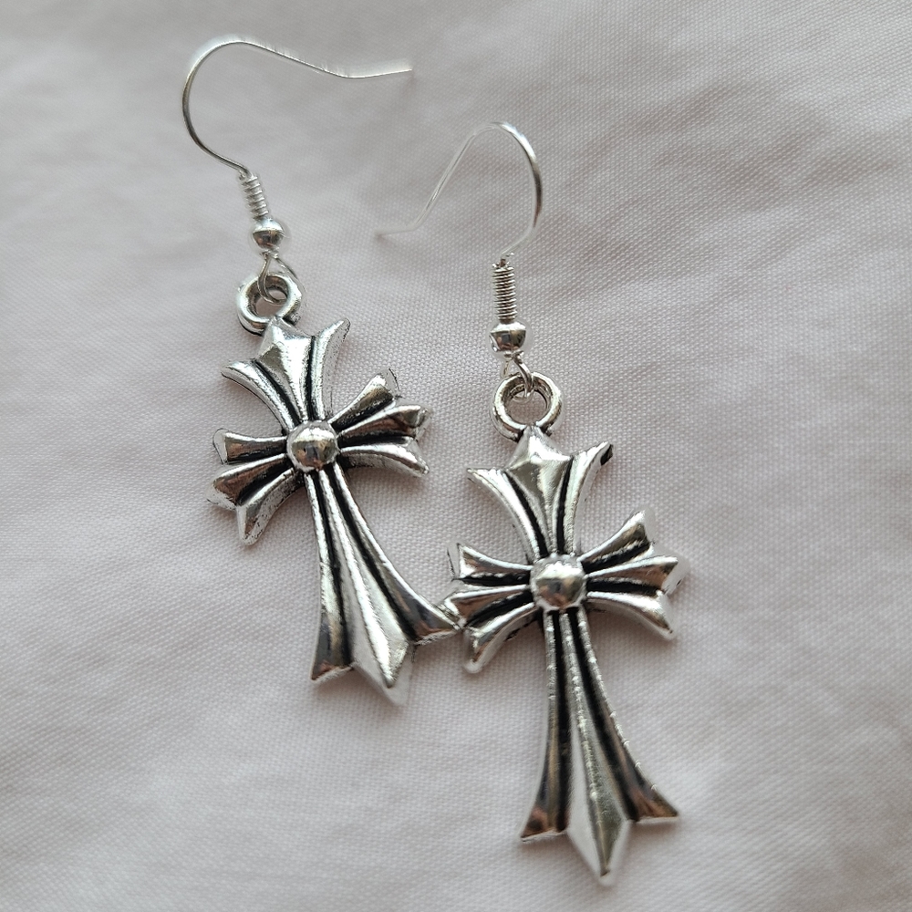 Chrome cross earrings